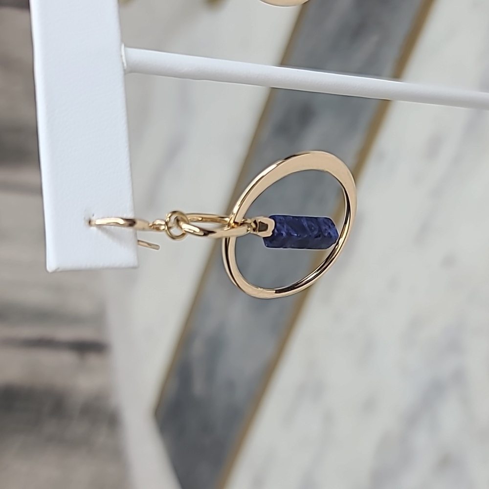 Banana Republic Lapis Lazuli/Gold Hoop Dangle Hook Earrings - Picture 7 of 17